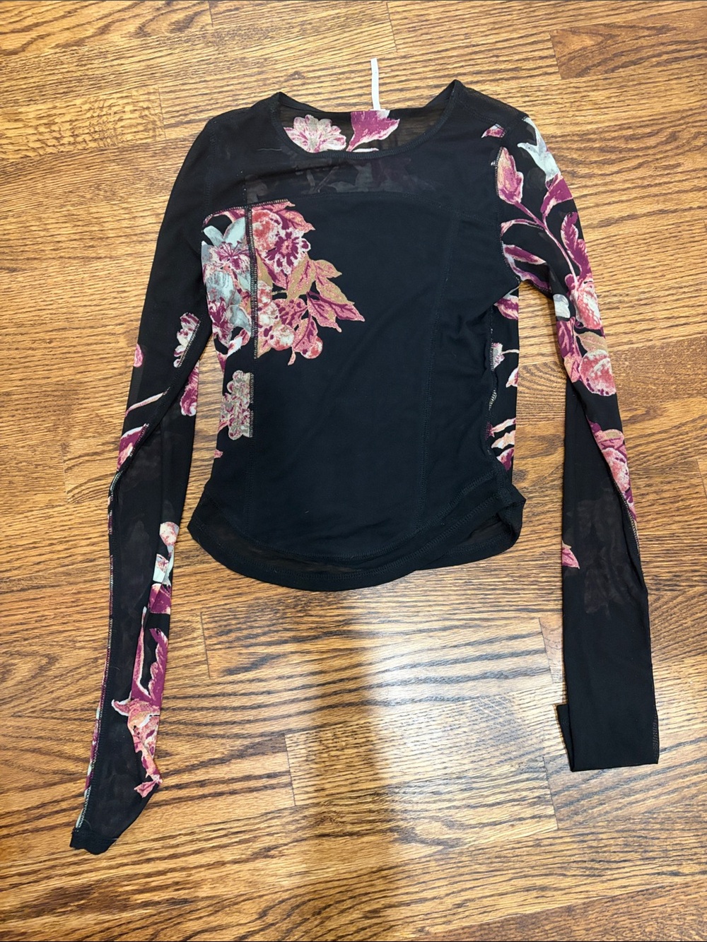 Free People Black Long-Sleeve Tee with Pink Floral Accents
